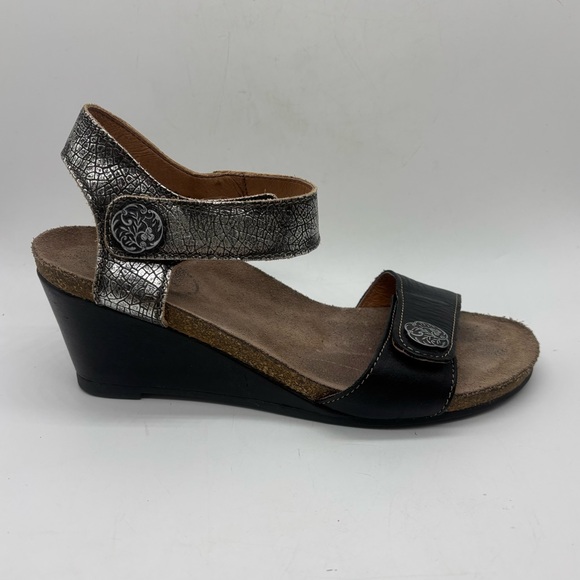 Taos Footwear Shoes - Taos Carousel Wedge Cork Sandal Black Silver Sz EU 37 US 6 Ankle Strap Comfort